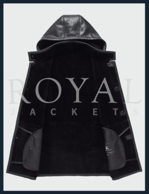 Mens Black Leather Coat with Hat