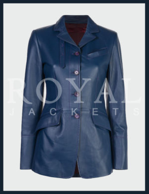 Blue Leather Blazer for women - Royal Jackets