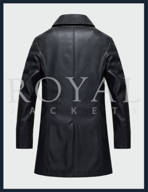 Mens Double Breasted Long Leather Jacket