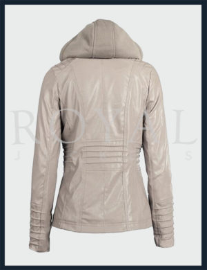 Womens Removeable Hood Moto Leather Jacket