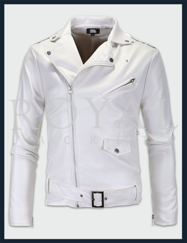 Mens White Motorcycle Leather Jacket