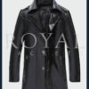 Mens Single Breasted Leather Jacket Long Trench