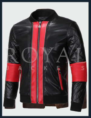 Red line Leather Jacket For men