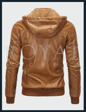 Tan Hooded Leather Jacket For Men